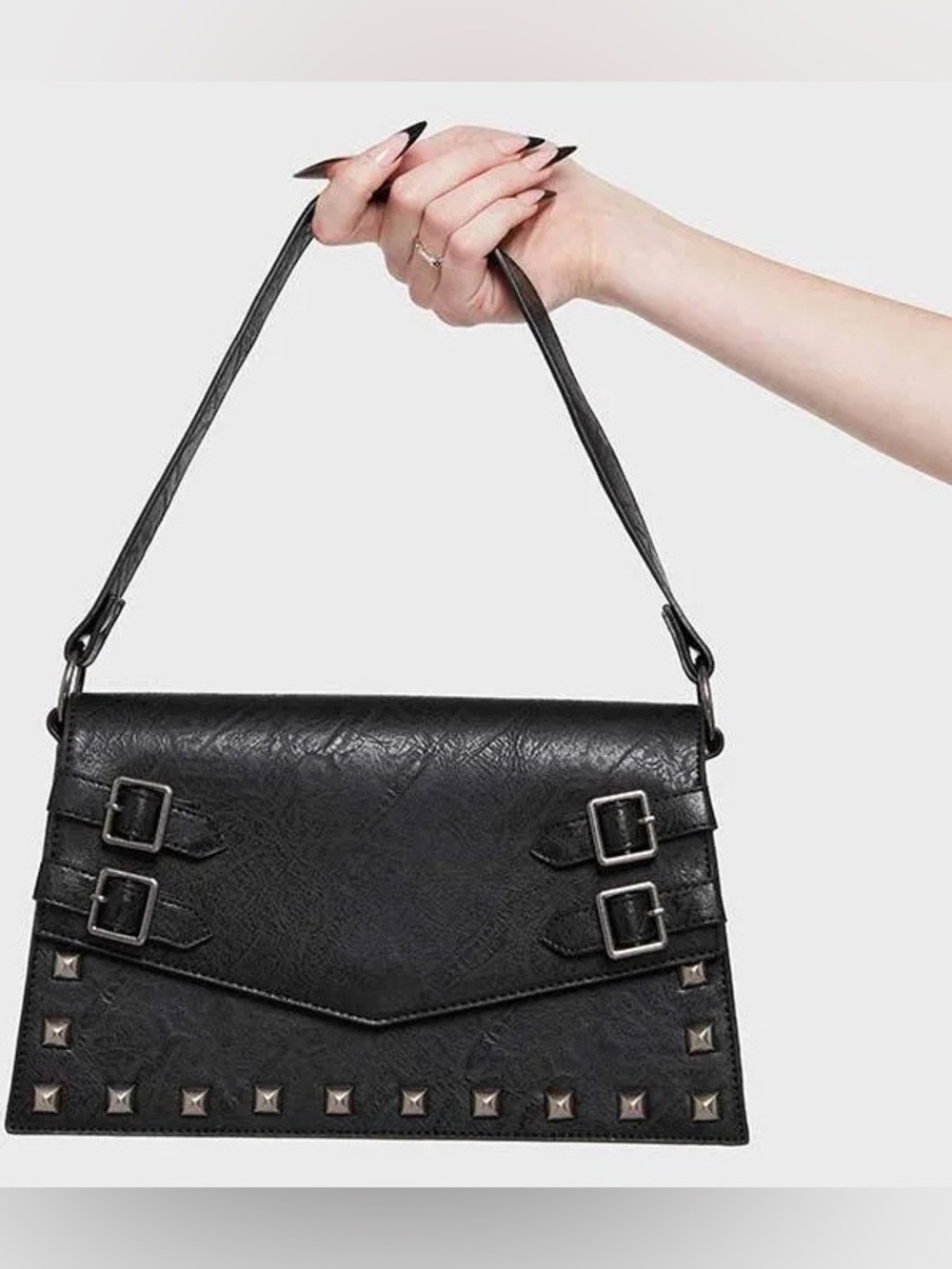 KILLSTAR Black Studded Leather-Effect Shoulder Bag
